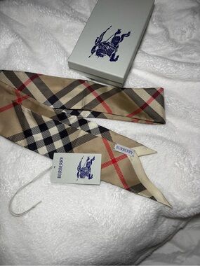 Burberry Classic Beige Vintage Check Silk Scarf with Red & Black Accents